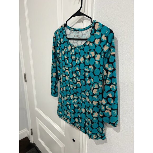 Madison Polka Dot Scoop Neck 3/4 Sleeve Top Blue Beige Sz Small Casual Wear - Picture 3 of 9